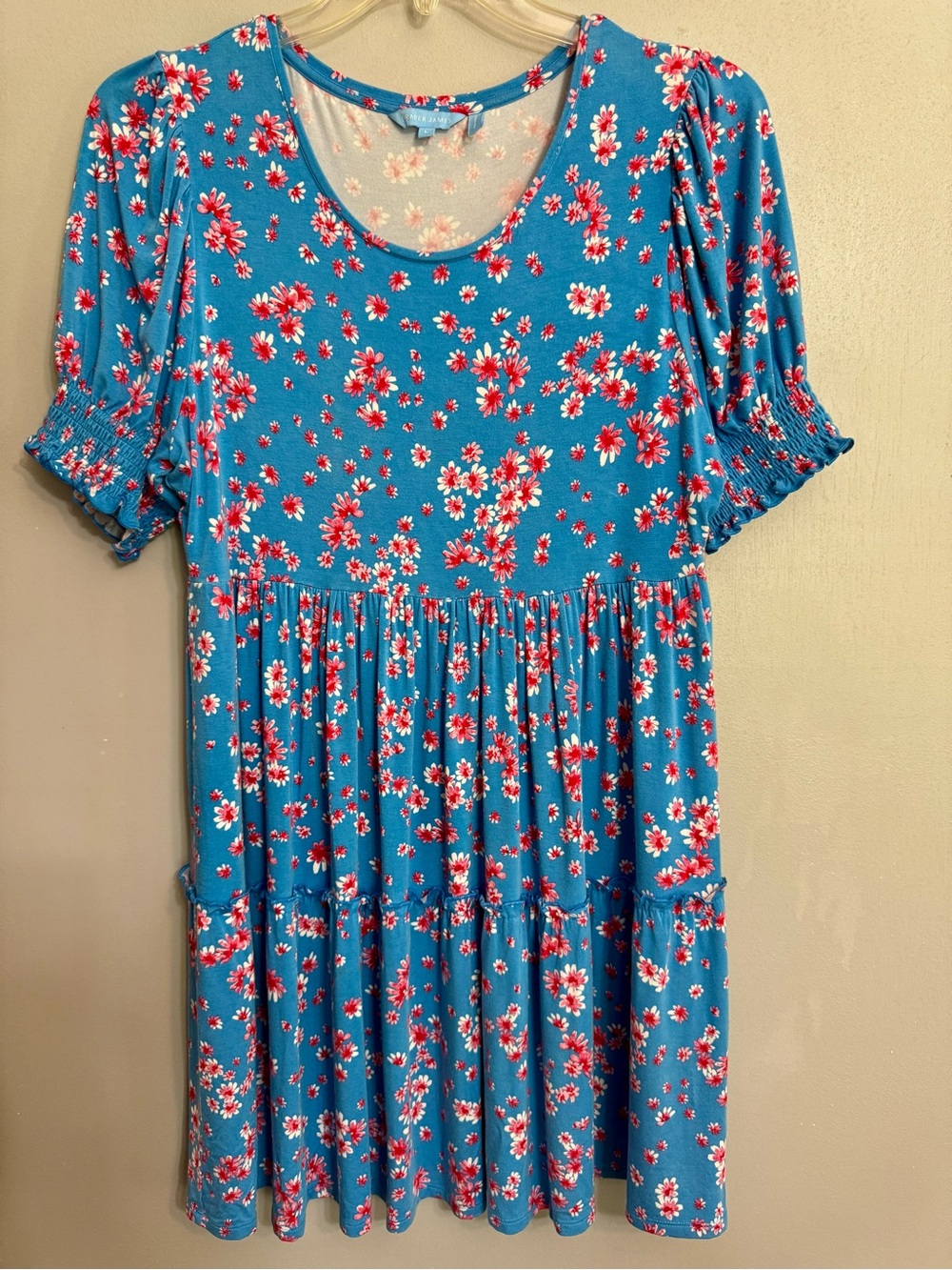 Draper James Teal Floral Tiered Mini Dress with Pink & White Blooms